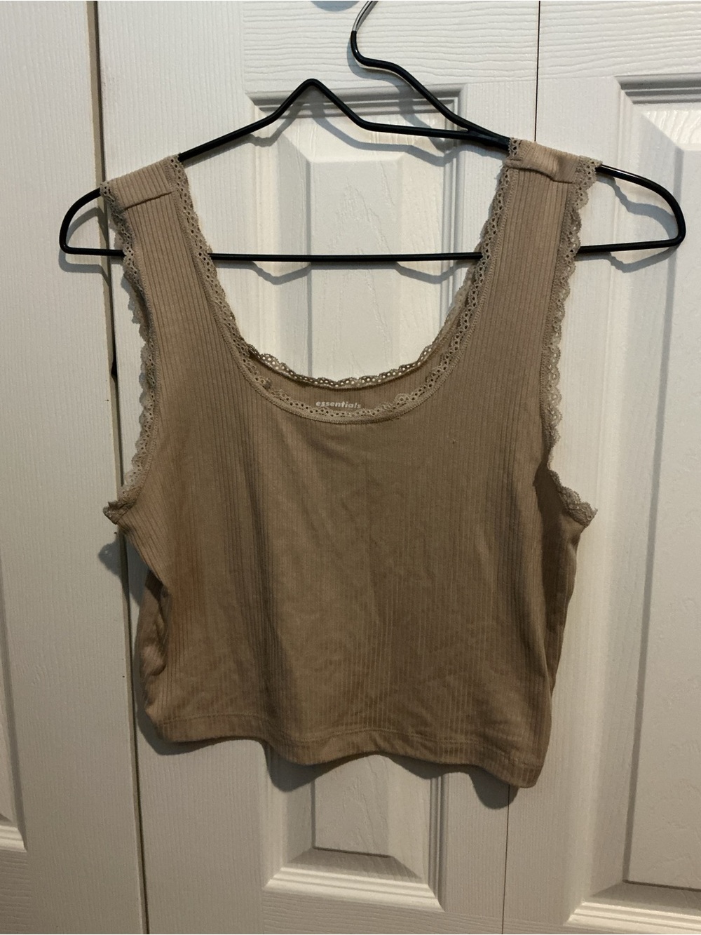 Essentials Lace-Trim Ribbed Tank Top — Taupe